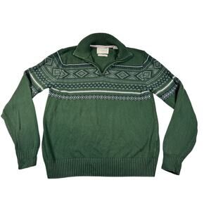 Weatherproof Vintage Holiday Sweater Mens S Green Fair Isle 1/4 Zip Cotton